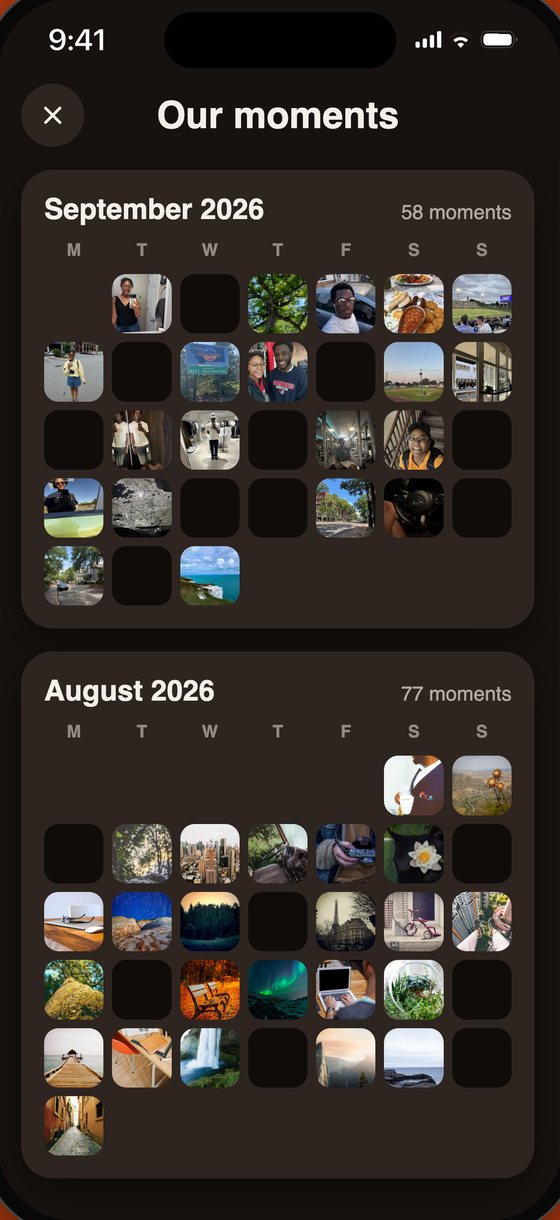 Our moments: a calendar filled with the photos a couple shared each day